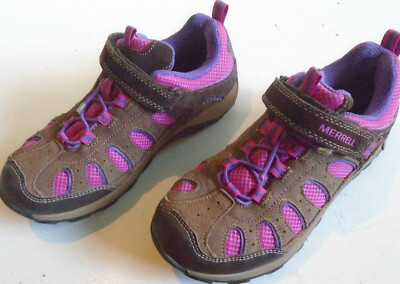 MERRELL Brown Pink Boy's Size Hook and Loop Hiking Shoes Select Grip Sole 