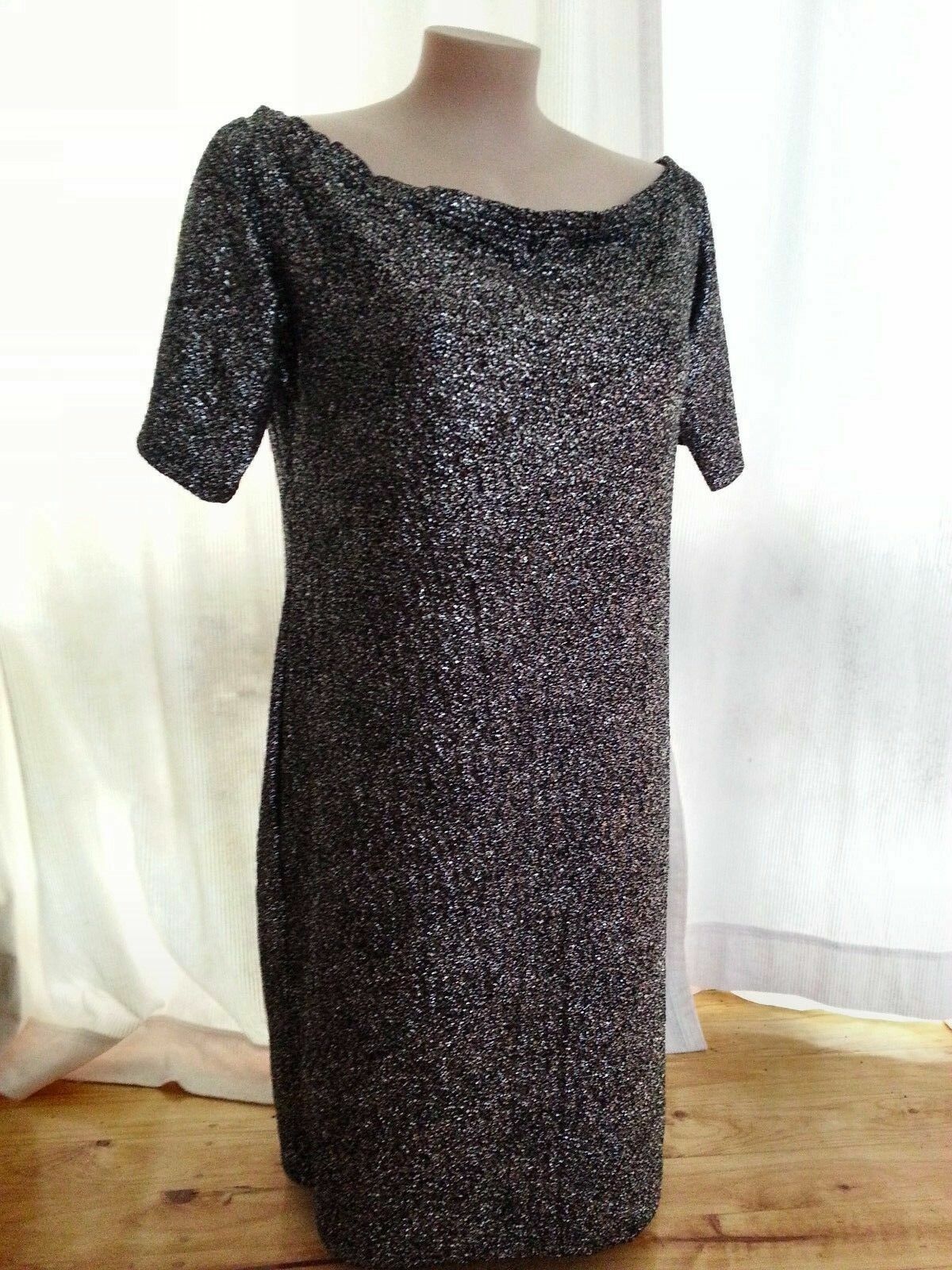 Black Silver 22 metallic off the shoulder stretch party celebration dress NEW