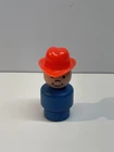 Vintage Fisher Price little people all wood blue farmer boy/cowboy w/red hat