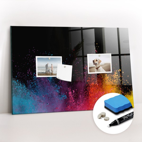 Glas Magnetboard Mit Schwamm Marker Magneten Set BüRo Farbexplosion 60X40 Cm-image