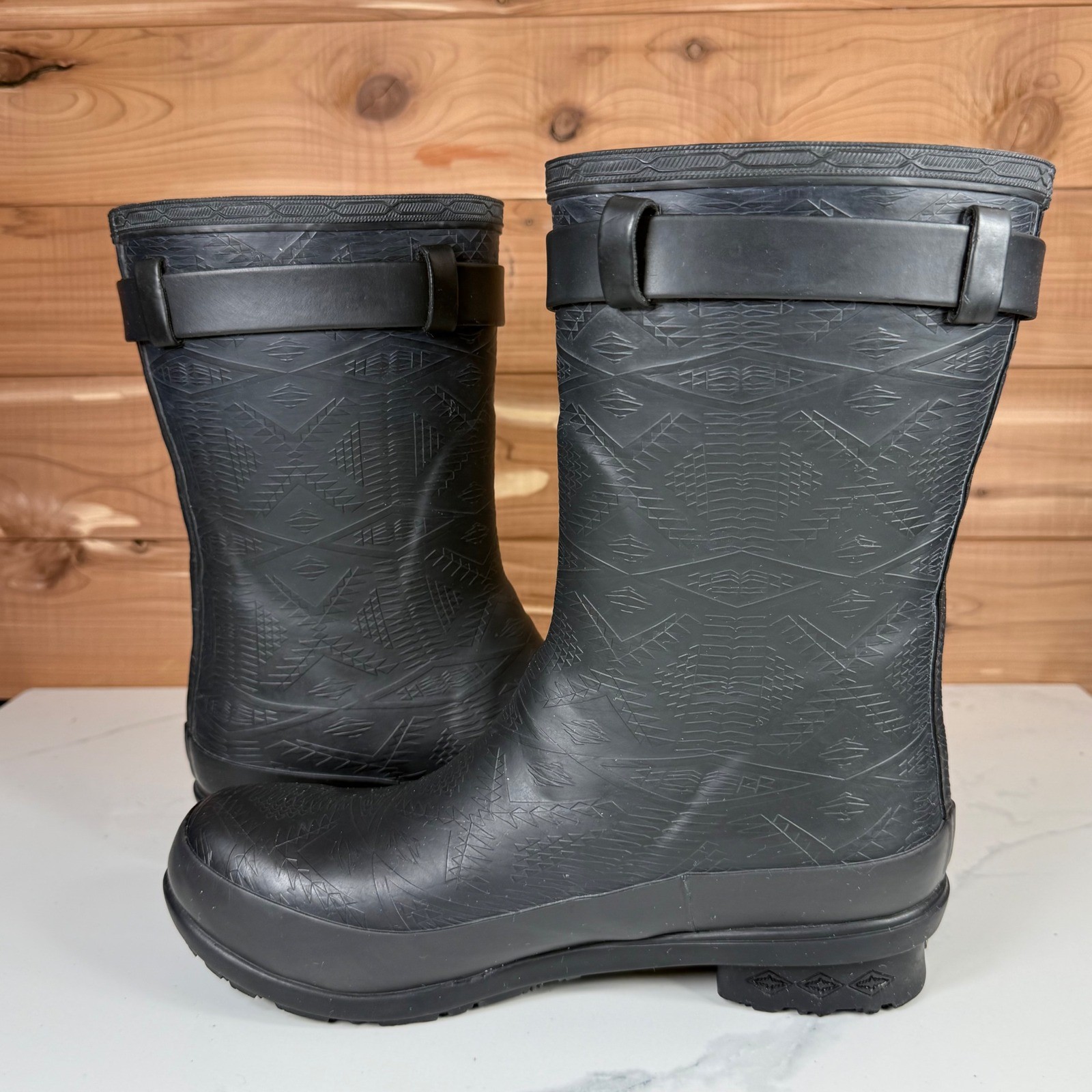 Pendleton Black Geometric Pattern Rubber Rain Boo… - image 14
