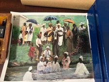 Art Print African American Black Folk Art Church Baptism Water ABSTRACT Signed?