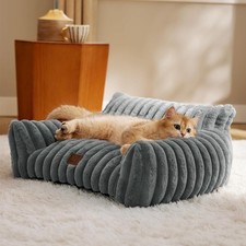 Fluffy Cat Couch Pet Sofa With Removable Washable Cover And Supportive Faux Fur