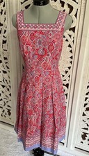 Talbots Size 2 Red Multi Medallion Fit & Flare Square Neck Sleeveless Dress Red