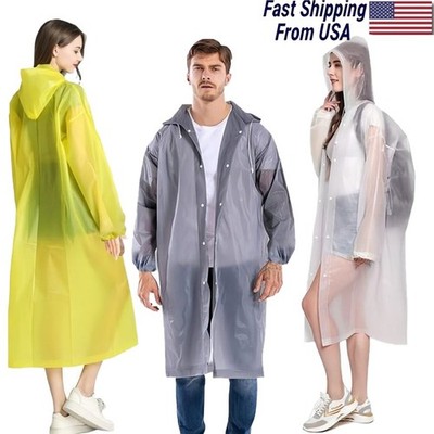 Men/Women Waterproof Long Raincoat Rain Coat Hooded Trench Jacket Outdoor Hiking
