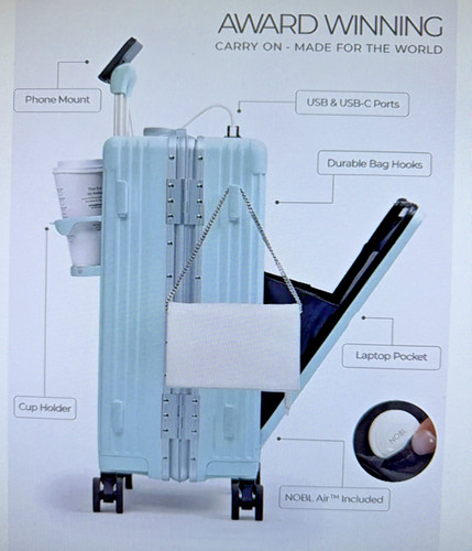 NEW NOBL Travel Carry-On: All-in One Expandable Powder Blue Recharging Station