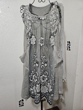 Simply Gray Floral Lace Mesh Shift Dress, Sleeveless, Pockets, Sz S
