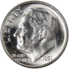 1951 Roosevelt Silver Dime Uncirculated Mint State 10c Coin