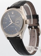 Rolex Cellini Date 18k White Gold BLUE GUILLOCHE Leather Fluted 39mm 50519 Watch 3