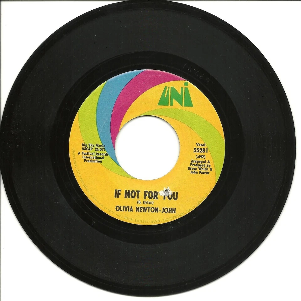 OLIVIA NEWTON-JOHN-IF NOT FOR YOU-45 RPM-7'-POP-VINYL-RECORD-UNI 55281-EX-1971 - Image 2 of 3