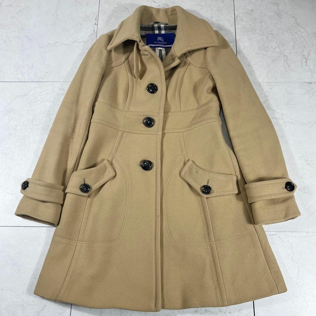 Burberry Blue Label, Angora Blend A-Line Coat, Nova Check, Camel, Women's, Japan thumbnail 2