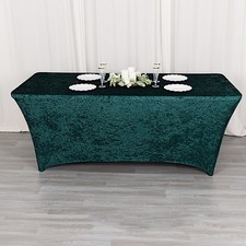 6 ft HUNTER GREEN Fitted Crushed Velvet TABLECLOTH Rectangular Table Cover