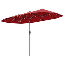 13 FT Large Patio Umbrella w/ LED Solar Lights Crank Handle 12 Heavy-Duty Ribs