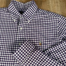 Polo Ralph Lauren Mens L Purple Gingham Check Button Down Shirt Cotton Pony