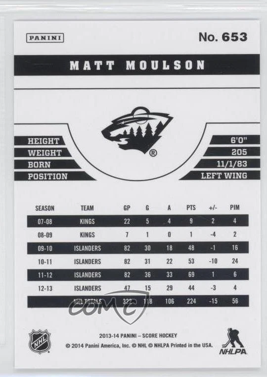 2013-14 Panini Rookie Anthology Score Update Matt Moulson #653 - Image 2 of 2