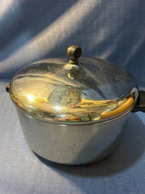 Vintage FARBERWARE 6 Qt Stock Pot & Lid Aluminum Clad Stainless Steel USA Pan 37