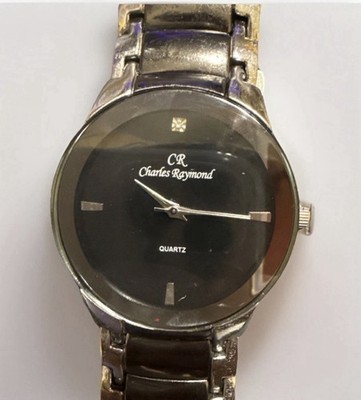 Charles Raymond Men's Silver Quartz Analog Wristwatch, Black Dial, Seconds Hand