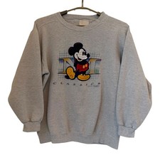 VTG Mickey Mouse Classics Sweatshirt Gray Large Walt Disney Genus Embroider 90s