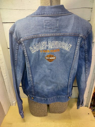 Harley Davidson bestickte V-Twin Power Denim Jeansjacke Damen Größe M
