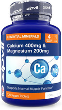 Zipvit Calcium 400Mg and Magnesium 200Mg, Supports Muscle & Bone Health, 120 Veg 0.49 per thousand milligrams