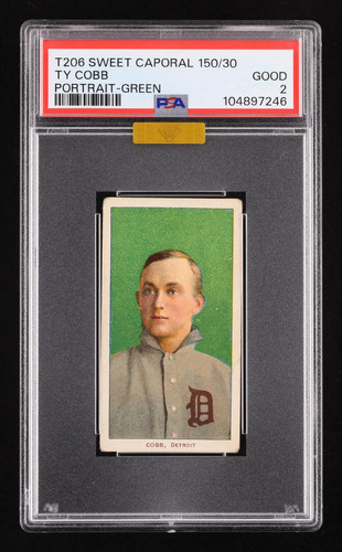 1909-11 T206 Sweet Caporal 150/30 Ty Cobb Portrait Green PSA 2 MBA Gold