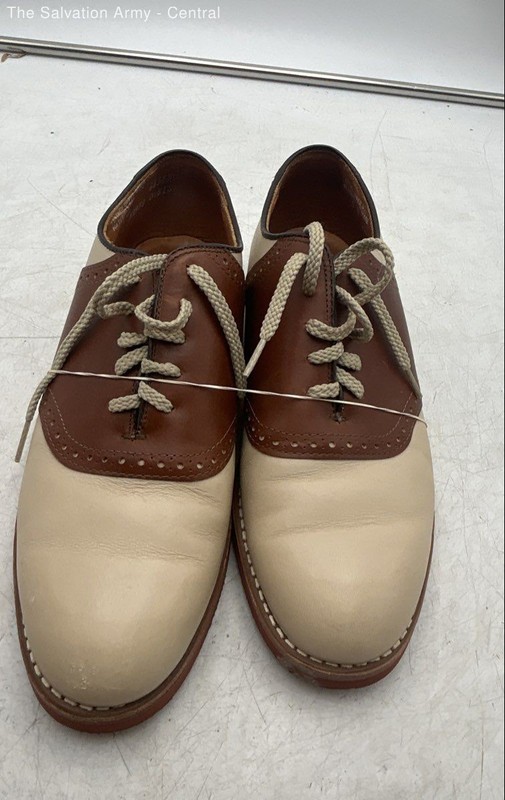 Mens Brown Cream Leather Lace Up Saddle Oxford Dress Shoes Size 9D