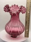Vintage Fenton Ruffled, Double Crimped Melon Base Cranberry Vase