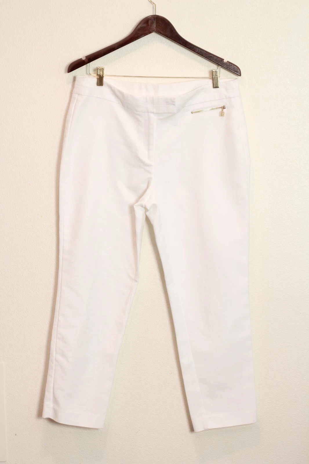 Anne Klein_ankle length pants _women_Size 12_white_gold zipper capri