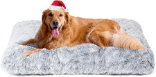 Fluffy Dog Crate Bed, Plush Faux Fur Pad, Calming anti-Anxiety Grey