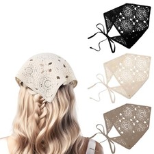 3PCS Hollow Crochet Hair Bandanas for Women, Floral Daisy Headscarf Bandanas