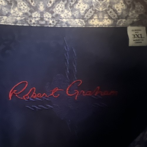 Camicia Robert Graham con bottoni LS uomo 3XL blu paisley polsino infradito floreale usata in ottime condizioni - Foto 10 di 15