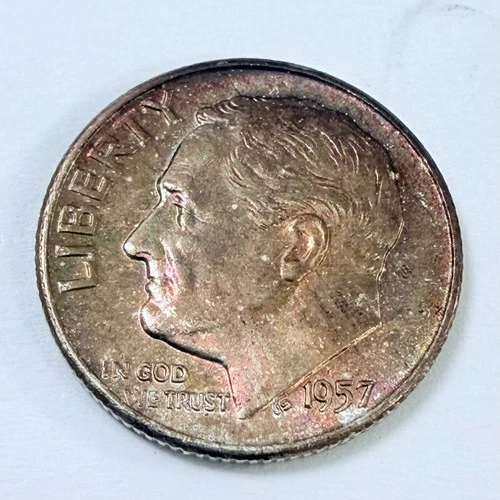 1957 D Roosevelt Dime 90% Silver 10c US Coin, VERY FINE CONDITION #6973