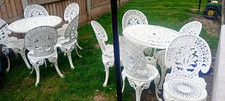 Vintage Probs 80s White Metal 10 Chairs 2tablsPatio Dining Set Round Tables