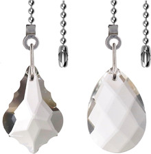Crystal Ceiling Fan Pull Chain Set, 20-Inch Beaded Ball Chain Extender Clear 