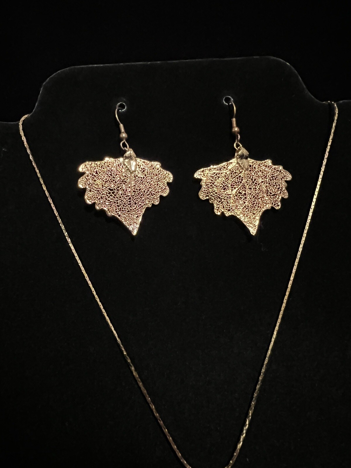 24k Gold dipped Lucky Leaves Necklace And Earring… - image 2