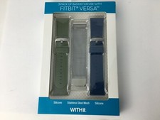 WITHit Band Kit for Fitbit Versa, Versa Lite Versa 2 3-Pack Silver/Olive/Navy
