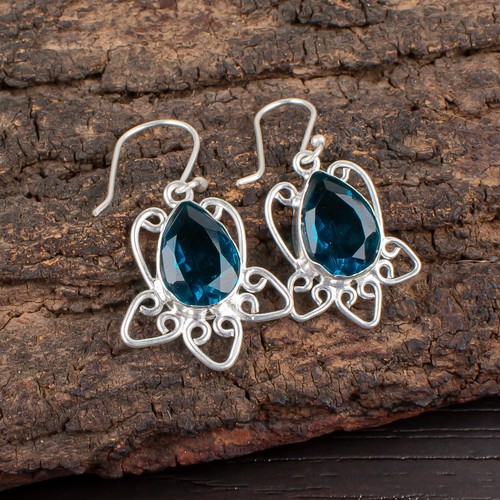 Anniversary Gift For Her Apatite Gemstone Drop/Dangle Earrings 925 Silver - Picture 2 of 8