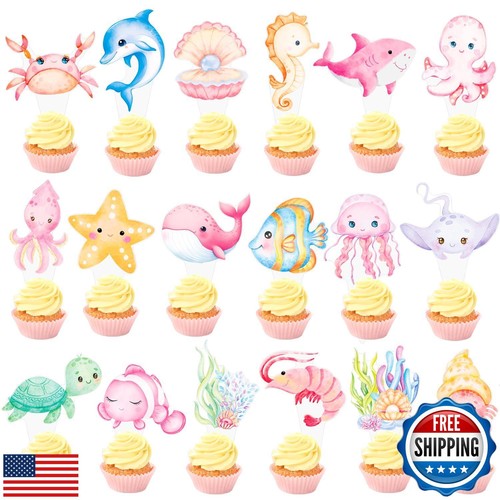 Unter dem Meer Cupcake Topper - 48 Stück Meerestiere Party Deko - Rosa