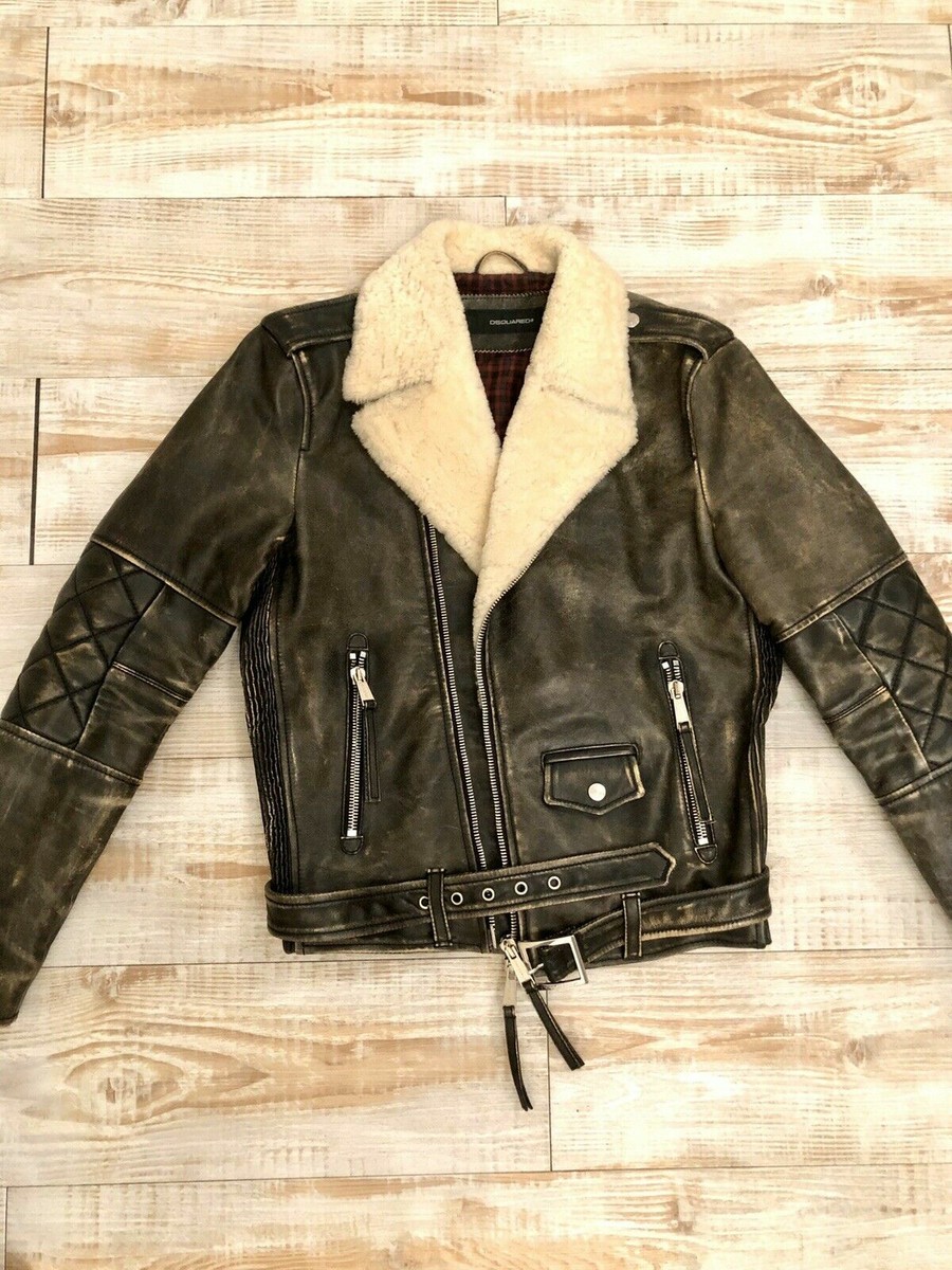 DSQUARED2 LEATHER BIKER JEAN サイズ48 DSQUARED2 Leather Biker Jacket | Black | FARFETCH