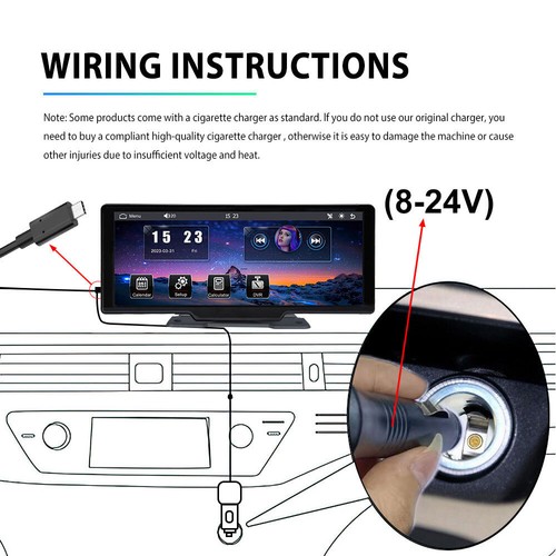 10,26" Breitbild DVR Android Auto HD tragbar Apple Carplay Navigation + Dashcam - Bild 11 von 20
