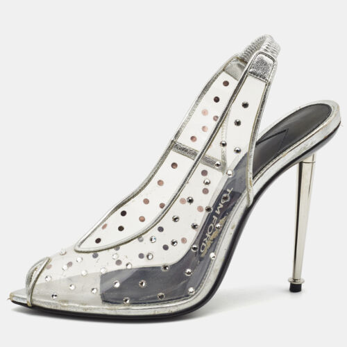 Tom Ford Silver/Transparent PVC and Leather Crystal Embellished Slingback Pumps - Picture 1 of 10