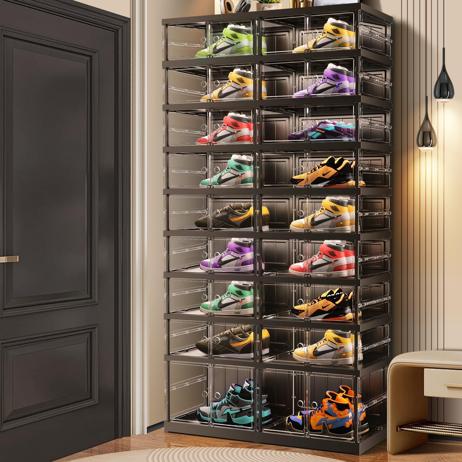 9-Tier Foldable Shoe Rack for Closet Entryway 18-36Pairs,Stackable Clear Shoe St