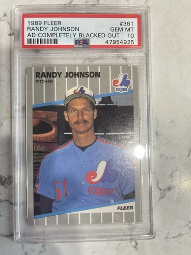 1989 Fleer #381 Randy Johnson RC Ad Completely Blacked Out PSA 10 GEM MT