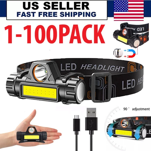 COB LED Headlamp USB Rechargeable Headlight Torch Work Light Bar Head Band Lamp