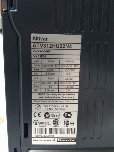 Square D: ATV312HU22N4; Var. Freq. Drive, Open 3HP 480VAC 3PH Altv 312, w/Pot - Picture 4 of 10