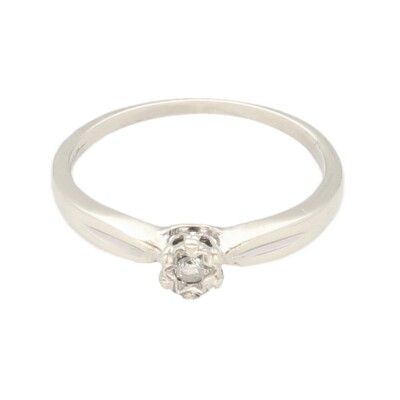 Solitärring 9 Karat Weißgold 0,05 kt Diamant Illusionsfassung (Größe R) 5 mm Kopf