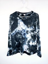 Hello Mello Dyes The Limit Tie Dye Lounge Top M L Gray Black Stretch Crew Neck