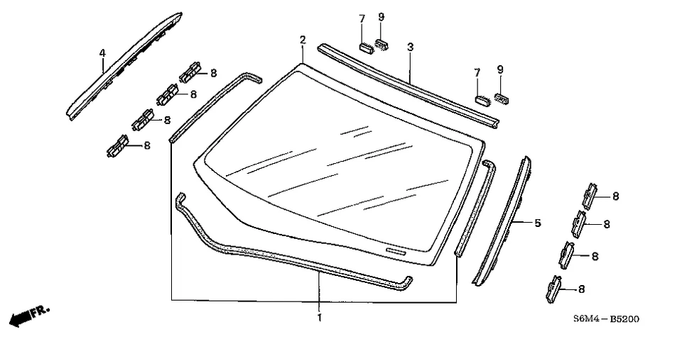 HONDA 正品 INTEGRA ACURA RSX DC5 前挡风玻璃成型 LH 右握上部套装 — 第 2/4 张图片
