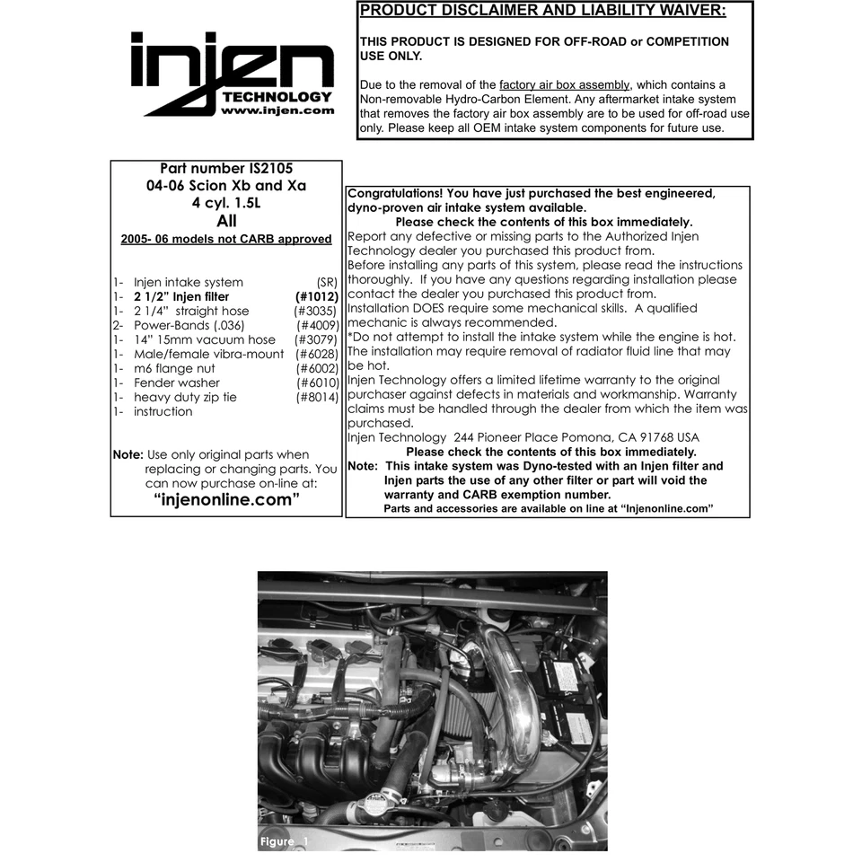 Injen IS2105P Polished Aluminum Cold Air Intake Kit for 2004-06 Scion xA xB 1.5L - Image 4 of 4