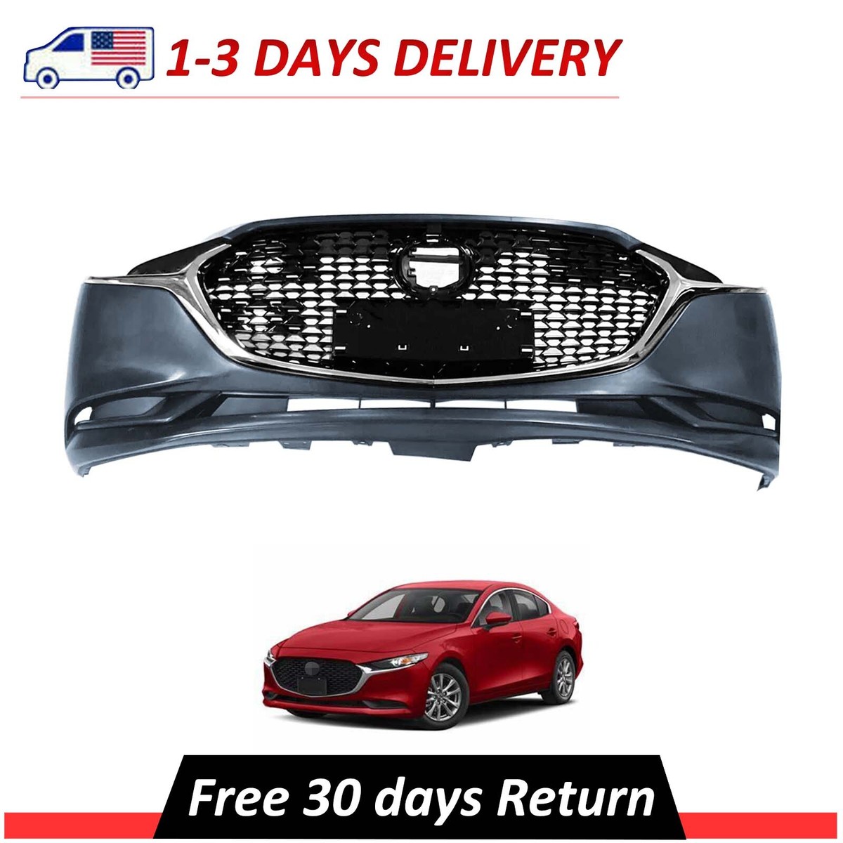 Front Bumper Complete Set Fits 2019-2023 Mazda 3 Sedan
